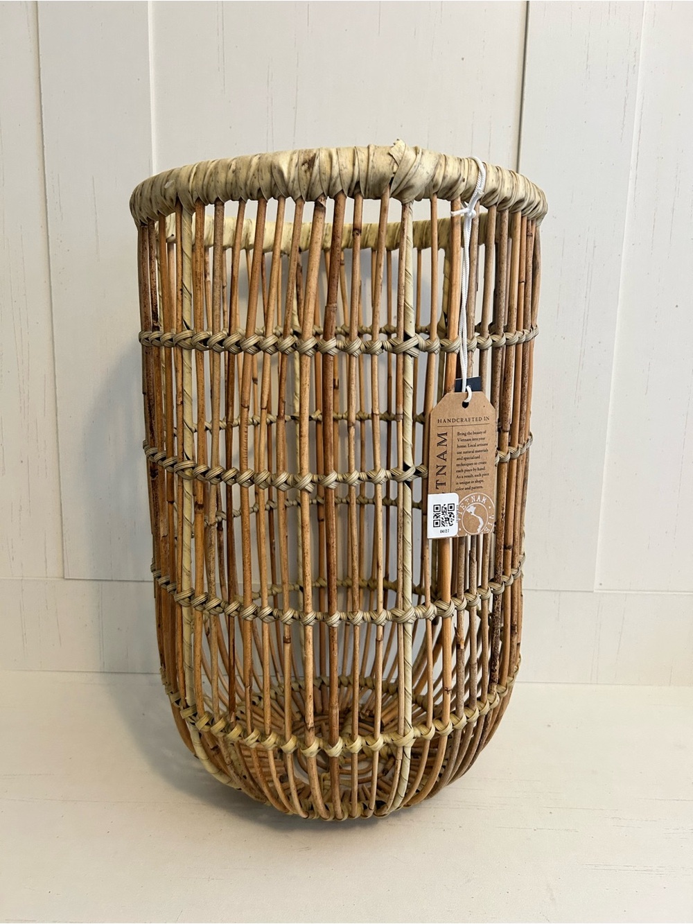TNA Woven Rattan Basket in Natural Brown and Cream